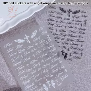 [maybeauty] 3D ตัวอักษรตัวอักษรเล็บ Stiers ปีกนางฟ้าสีขาวดีไซน์ผสม Decals อุปกรณ์เพ้นท์เล็บสําหรับบ้านและร้านทําผม {TH}