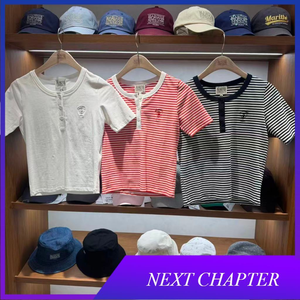 NC1 Mairthe MGF46UTS127 W Stripe Henley Neck Tee K-FASHION STRIPE TEE / HENLEY BUTTON / COTTON DAILY