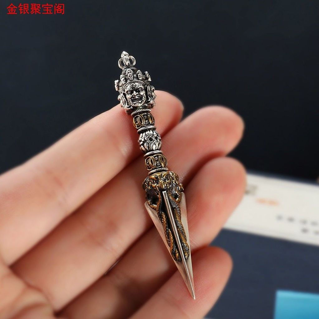 TQ~925Nepalese pure silver Vajra scepter and pestle pendant, Thai silver two-tone popular amulet for