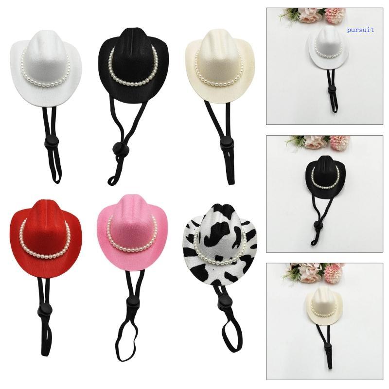 SUIT* Dog Cowboy Hat Pearls Halloween Pet Costume Elegant Cowboy Headwear