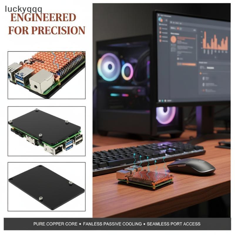 Luckyqqq Raspberry Pi 4 Passive Cooling Copper Heatsink and Case Plate Kit for Gaming and Multimedia