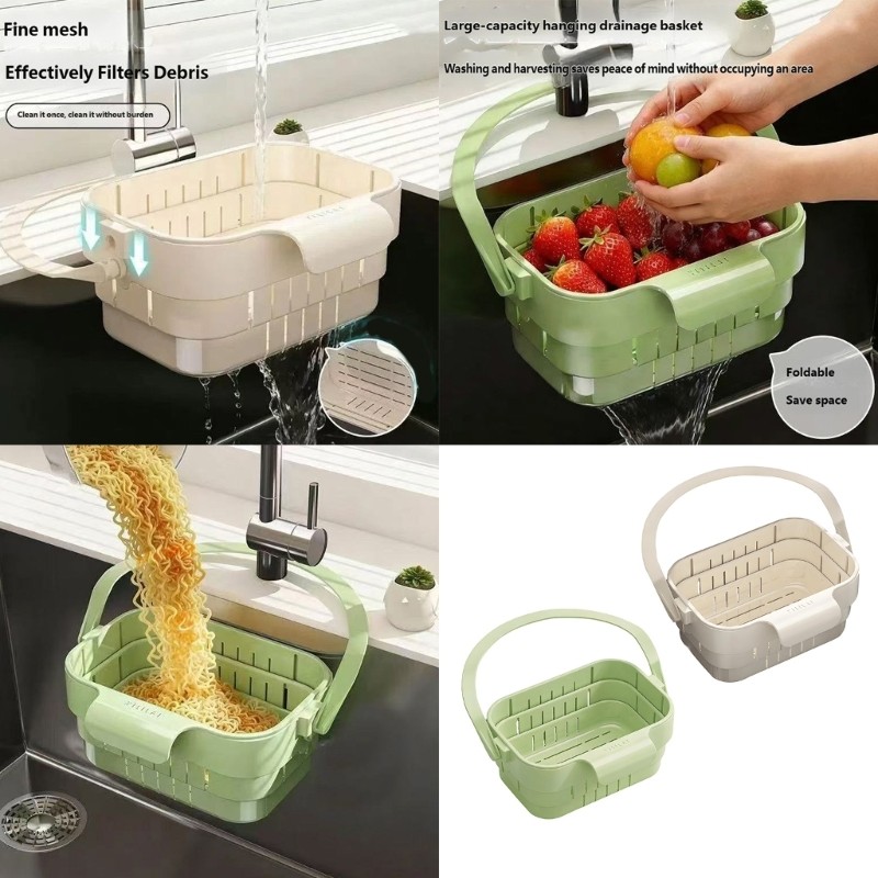 Expandable Foldable Kitchen Drain Basket For Fruits Vegetables Pastas Storage