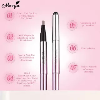 Monja Nail Art UV Gel Cat Eye Polish พร้อมแปรงปากกาลูกปัดแม่เหล็กขนาดเล็ก 6in1 One Step Magnetic นักเรียน Gradient Effect มัลติฟังก์ชั่นแบบพกพา Cat-eye DIY เล็บออกแบบเครื่องมือ