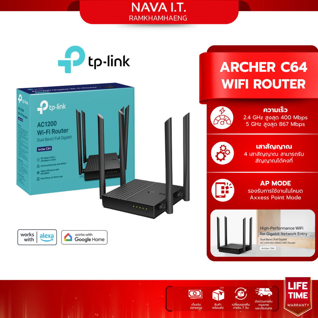 TP-LINK ARCHER C64 AC1200 WIRELESS MU-MIMO WIFI ROUTER