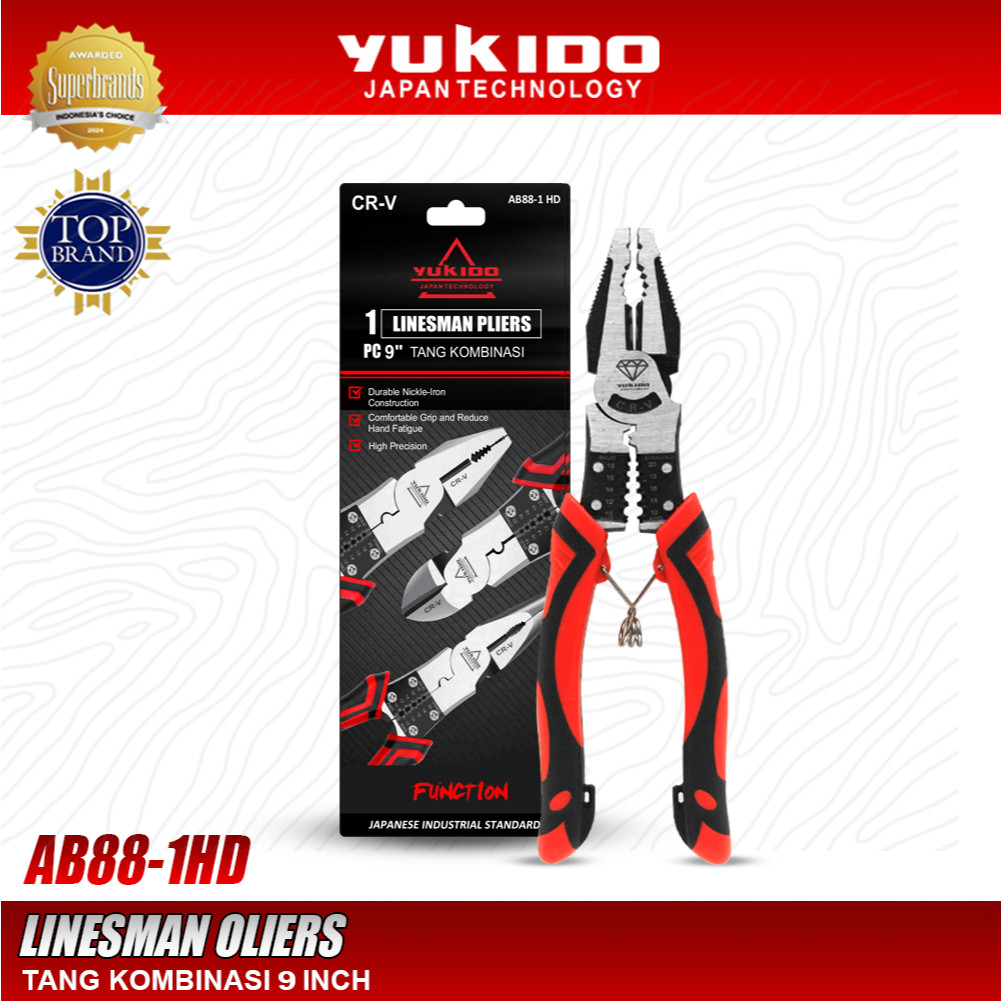 YUKIDO 9 นิ้วมัลติฟังก์ชั่รวมคีม AB88-1HD คีมปอกสายกด Skun Linesman คีม