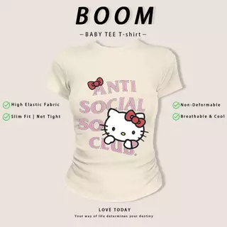 [งานเกรดพรีเมียม งานเกรด A]เสื้อสาวอวบ เสื้อครอปท็อป แขนสั้น babytee สไตล์เกาหลี y2k T-shirt ลายแมวน่ารักสีชมพูสไตล์หวาน