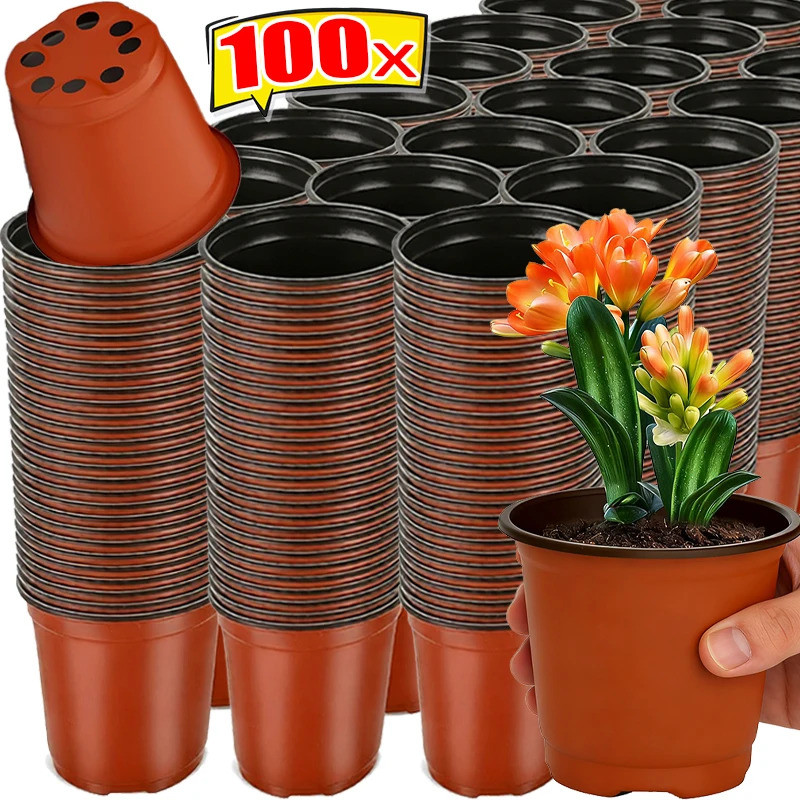 100/20pcs Two-colors Seeding Nursery Pot Plastic Plants Flowers Seedling Cups Grow Box Home Garden N