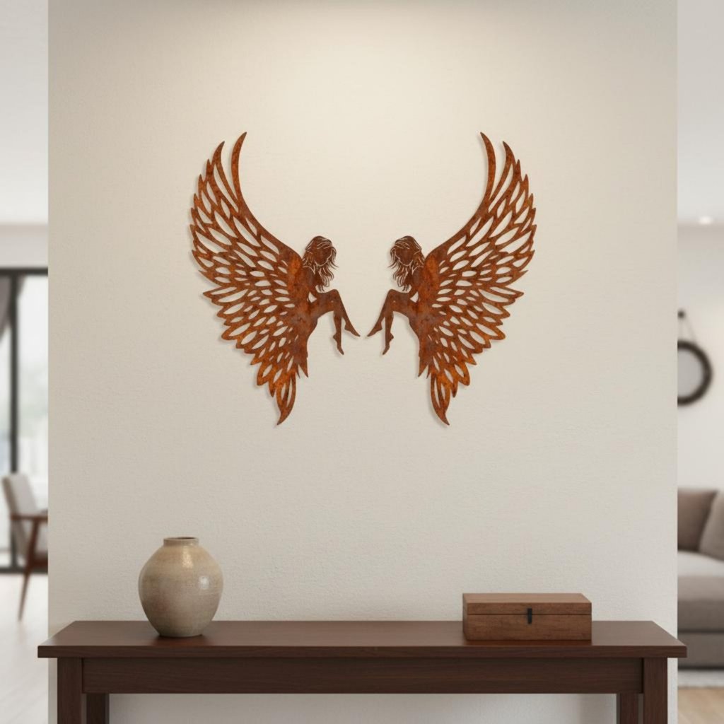 2 ชิ้น Rustic Charm Hollow-out Angel Wings Art Angel Wings Wall Decor สําหรับตกแต่งสวน