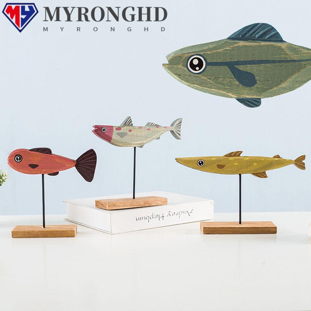 Myronghd รูปปั้นปลาไม้น่ารัก แฮนด์เมด สําหรับตกแต่งบ้าน