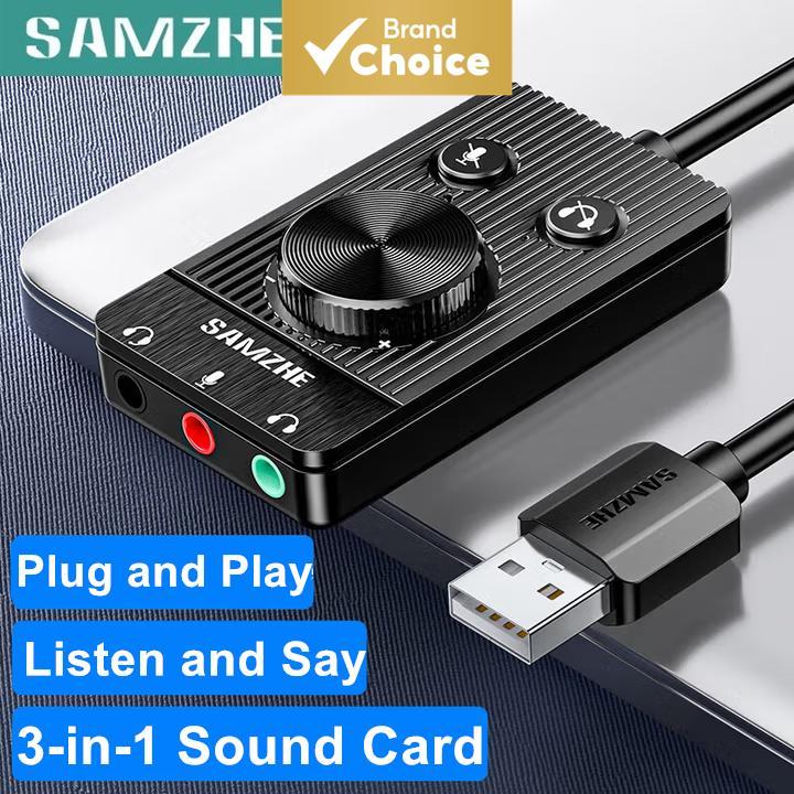 SAMZHE อะแดปเตอร์การ์ดเสียง USB สําหรับแล็ปท็อป PC พร้อมไมโครโฟน 3.5 มม.พอร์ตหูฟัง Volume Mute Switch