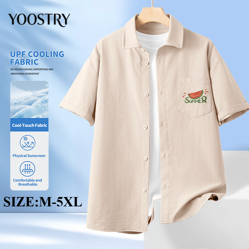 YOOSTRY เสื้อเชิ้ตผู้ชายแขนสั้น ผ้าคูลทัชเย็นสบาย 100%โพลีเอสเตอร์ ระบายอากาศดี มี6สี ขนาดM-5XL