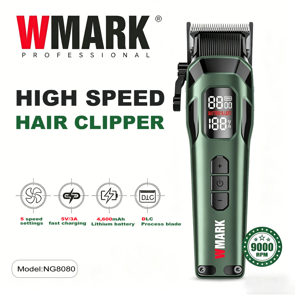 WMARK NG8080 ปัตตาเลี่ยนมืออาชีพ 9000RPM Dual Gradient Fade Blade ตัดผม Trimmer
