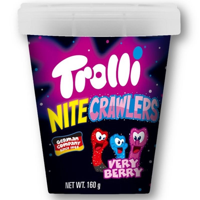 ทรอลลี่ไนท์ครอเลอร์กัมมี่กลิ่นเบอร์รี่รูปหนอน 160ก Trolli Nite Crawlers Berry Gummy 160g [6925425478