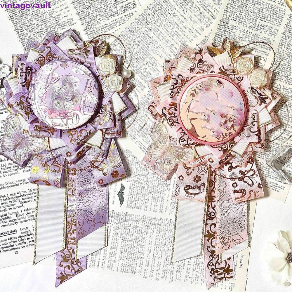 VINTAGEVAULT Anime Badge Holder, Oblique Tail Ribbon Flower Pins Display Base, Ita Bag Fill Badges F