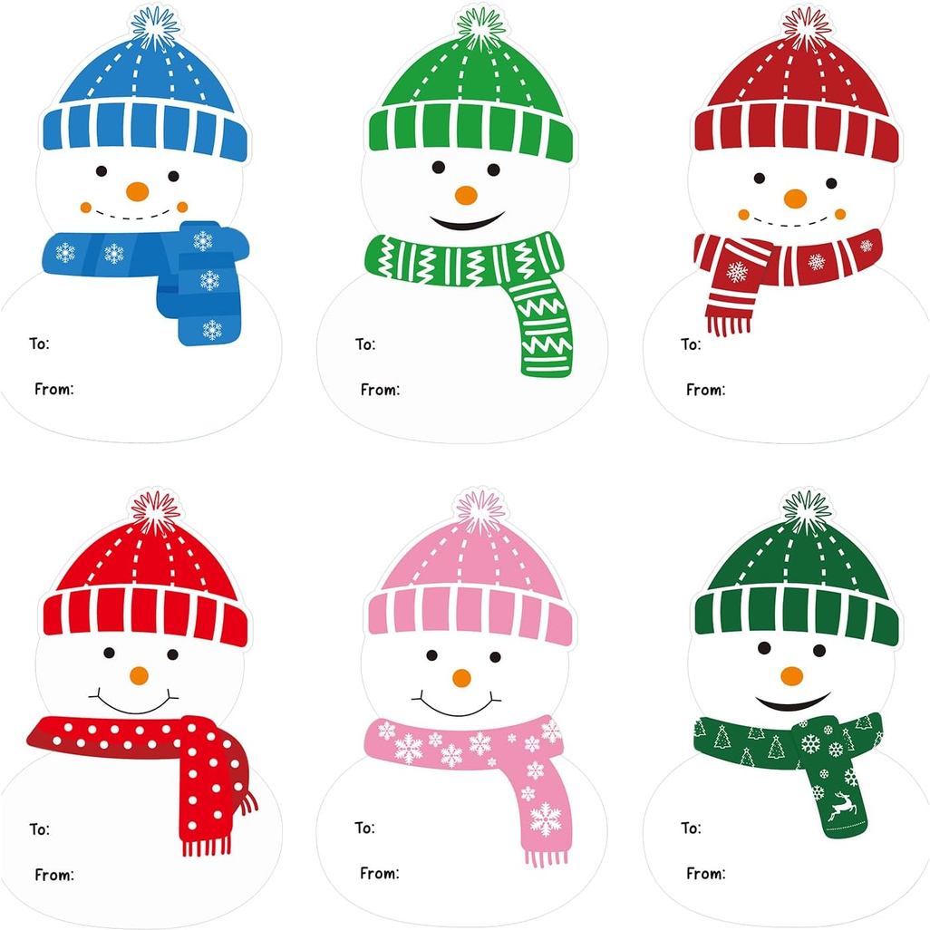 Anwyll คริสต์มาสของขวัญชื่อแท็กสติกเกอร์กาวคริสต์มาส Snowman ป้ายสติกเกอร์ 120 ชิ้น 32 นิ้วสีขาว Xma