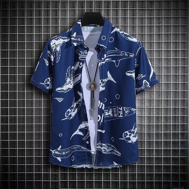 เสื้อฮาวายวันหยุดดอกไม้ Unisex แขนสั้น Retro Beach เสื้อชุดคู่หลวม