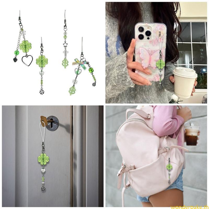 Wonder Acrylic Four Leaf Grass Phone Strap Four Leaf Grass Beaded Chain Fashion Keycord