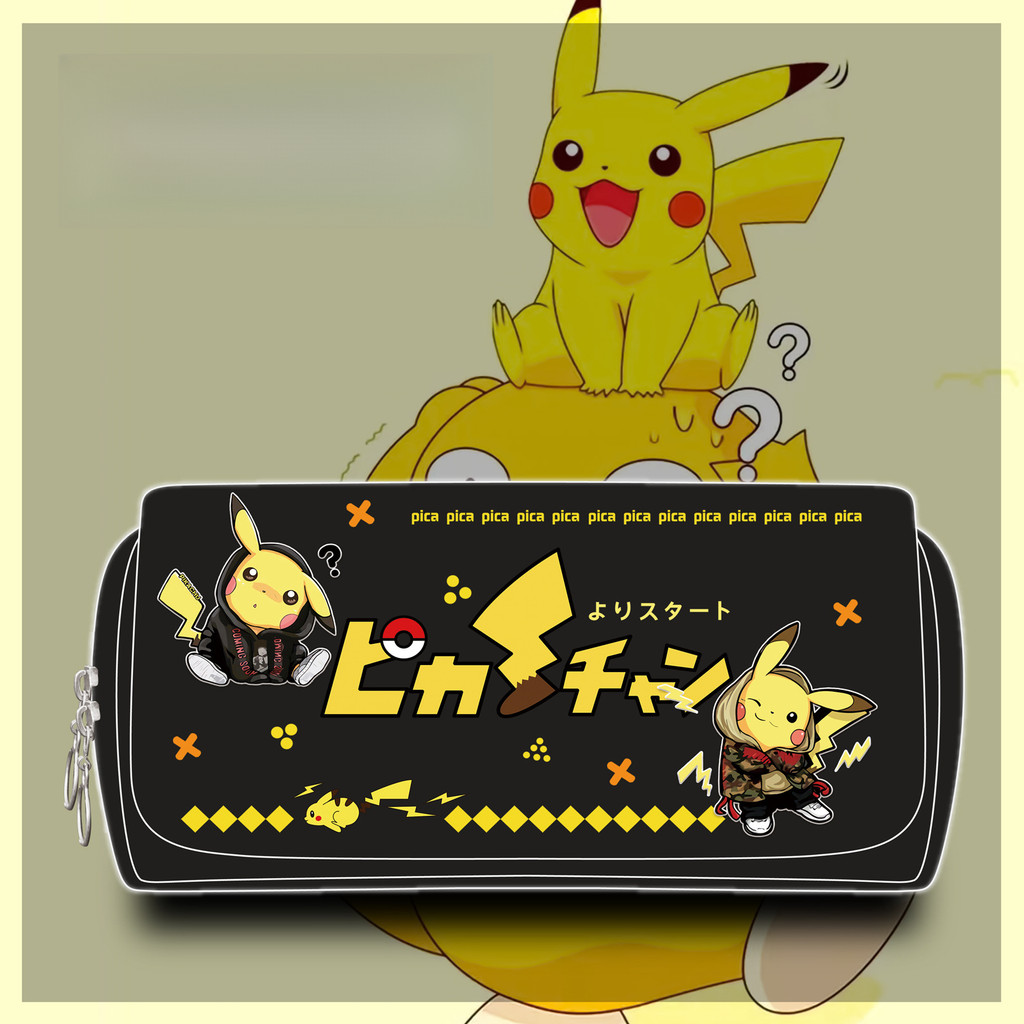 Pikachu Mew Pokemon Anime Periphery กล่องดินสอความจุขนาดใหญ่, กระเป๋าเครื่องเขียนนักเรียนผ้าใบกระเป๋า