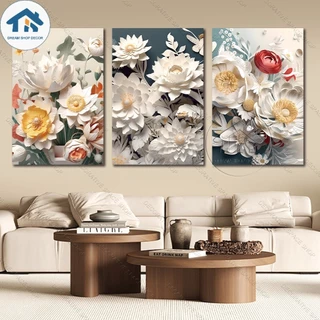 ชุดภาพวาดตกแต่งผนัง 3 ชิ้น ลายดอกไม้ 3D เสมือนจริง สไตล์สุนทรียภาพ ตกแต่งห้องรับแขก