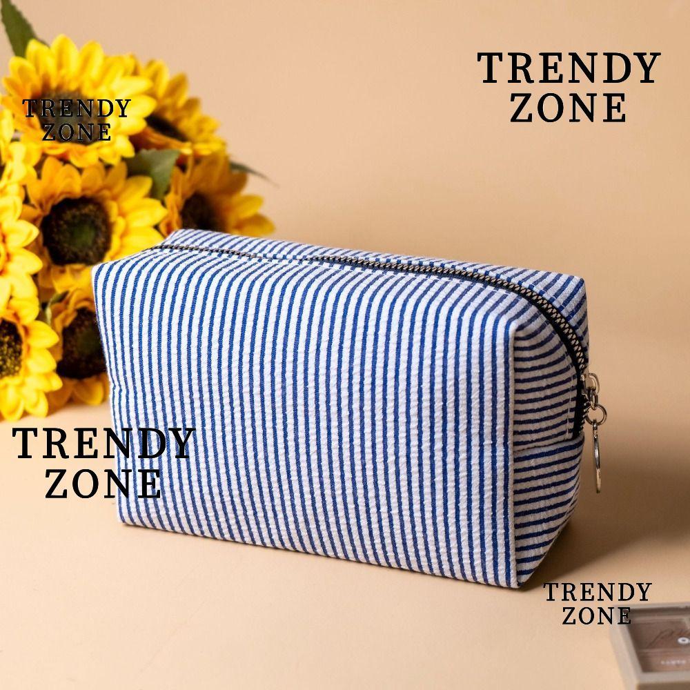 TRENDYZONE กระเป๋าแต่งหน้า,ลายซิปปิดกระเป๋าแป้ง,แบบพกพานุ่ม Seersucker ผ้าขนาดใหญ่ความจุกระเป๋าเครื่องสําอางอเนกประสงค์เดินทางใช้