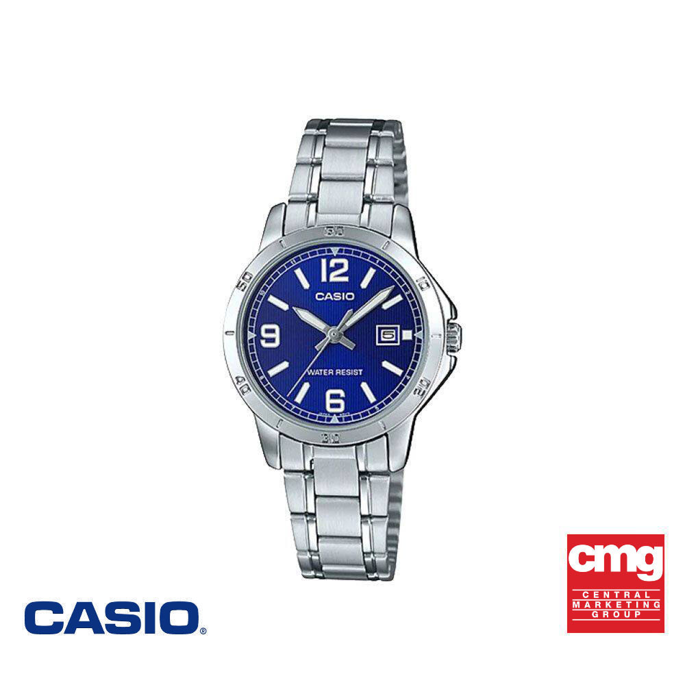 CASIO นาฬิกาข้อมือ CASIO รุ่น LTP-V004D-2BUDF วัสดุสเตนเลสสตีล สีน้ำเงิน ราคา ถูกที่สุด ดีลบีเคเค
