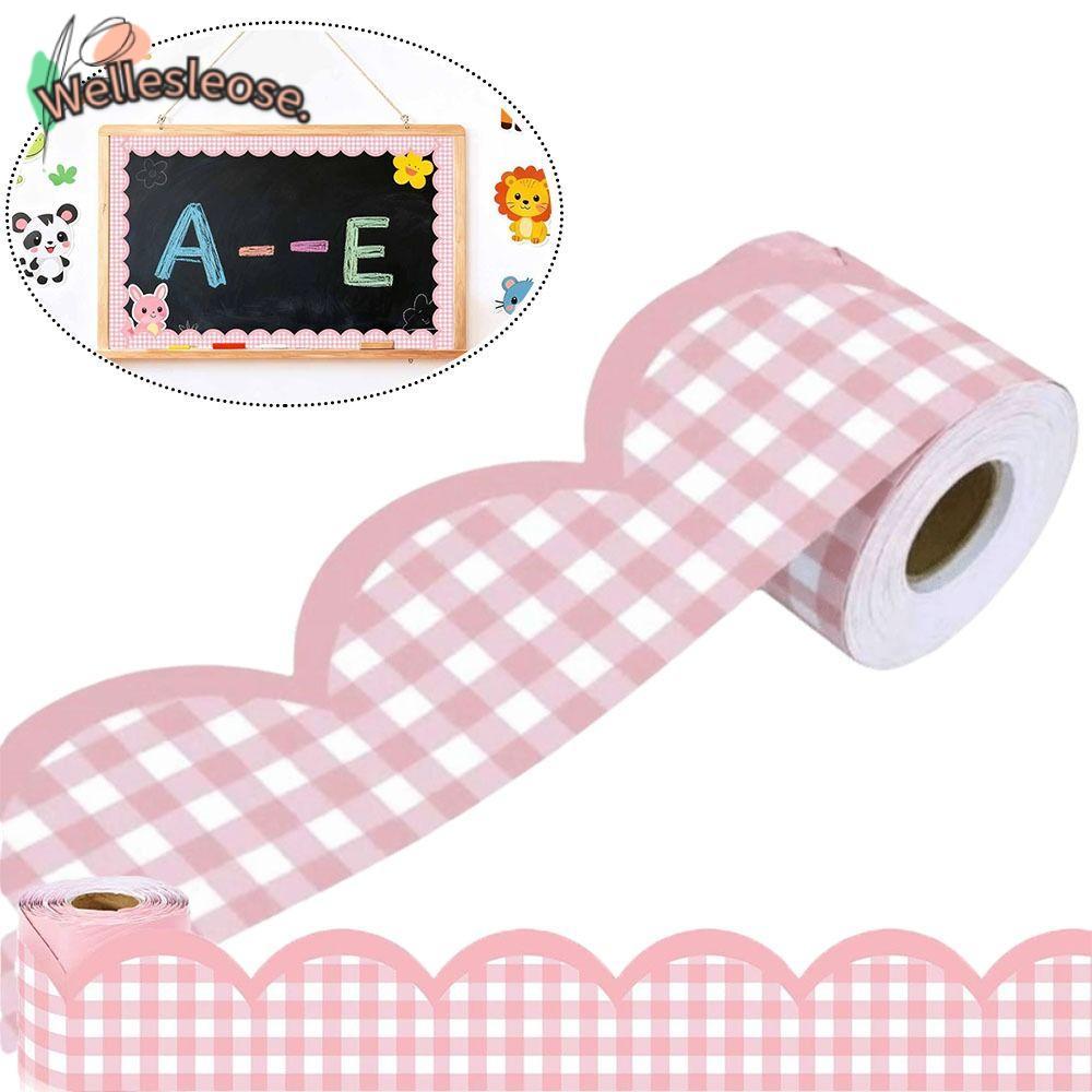 WELLE โปสเตอร์ชายแดนสติกเกอร์, DIY กระดาษขอบหยักกันน้ํา, สติกเกอร์ตกแต่งกระดานสีดําสีชมพูสําหรับห้องเรียน Bulletin Board Home Party