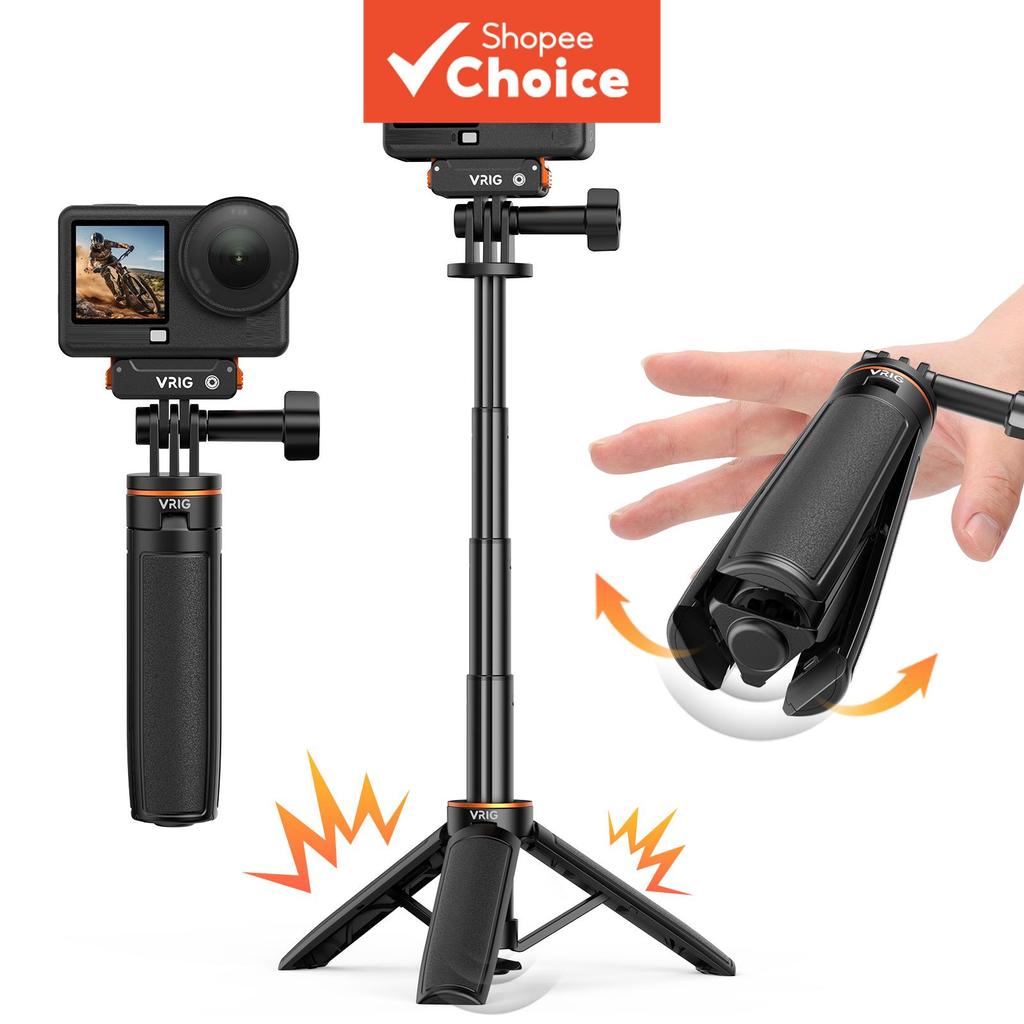 ขาตั้งกล้องขนาดเล็กสําหรับ Vrig TP-35 4-Stage Telescoping Selfie Stick สําหรับ GoPro Max 13 12