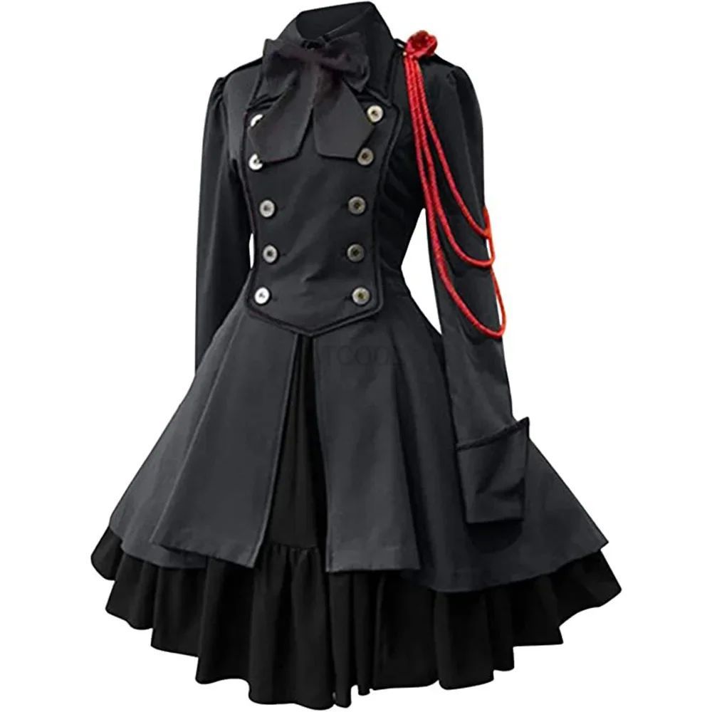 Japaniese Gothic Lolita ชุด OP Ruffle Bow tie Vintage 19th Century คอสเพลย์เครื่องแต่งกาย Marching B