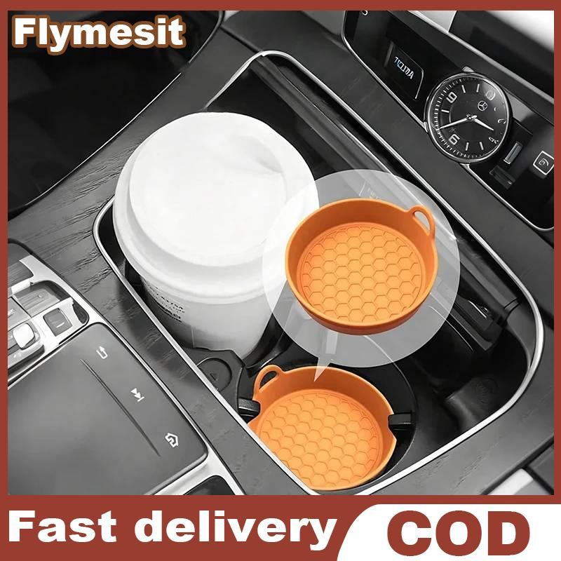 Flymesit 2 ซิลิโคนรถ Coasters Non Slip Heatproof ทนทานยืดหยุ่นสําหรับภายในรถที่วางแก้วเก็บ EN