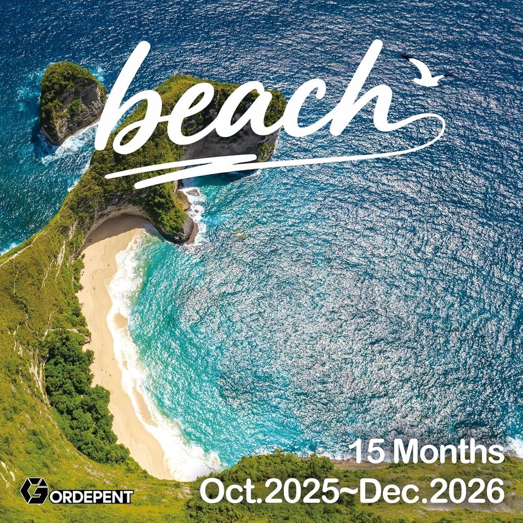 2026ปฏิทินติดผนัง,Oct 2025-Dec 2026,12x24 เปิด,15 เดือน,ปฏิทินจัดระเบียบชายหาดธรรมชาติสําหรับผนัง,กร