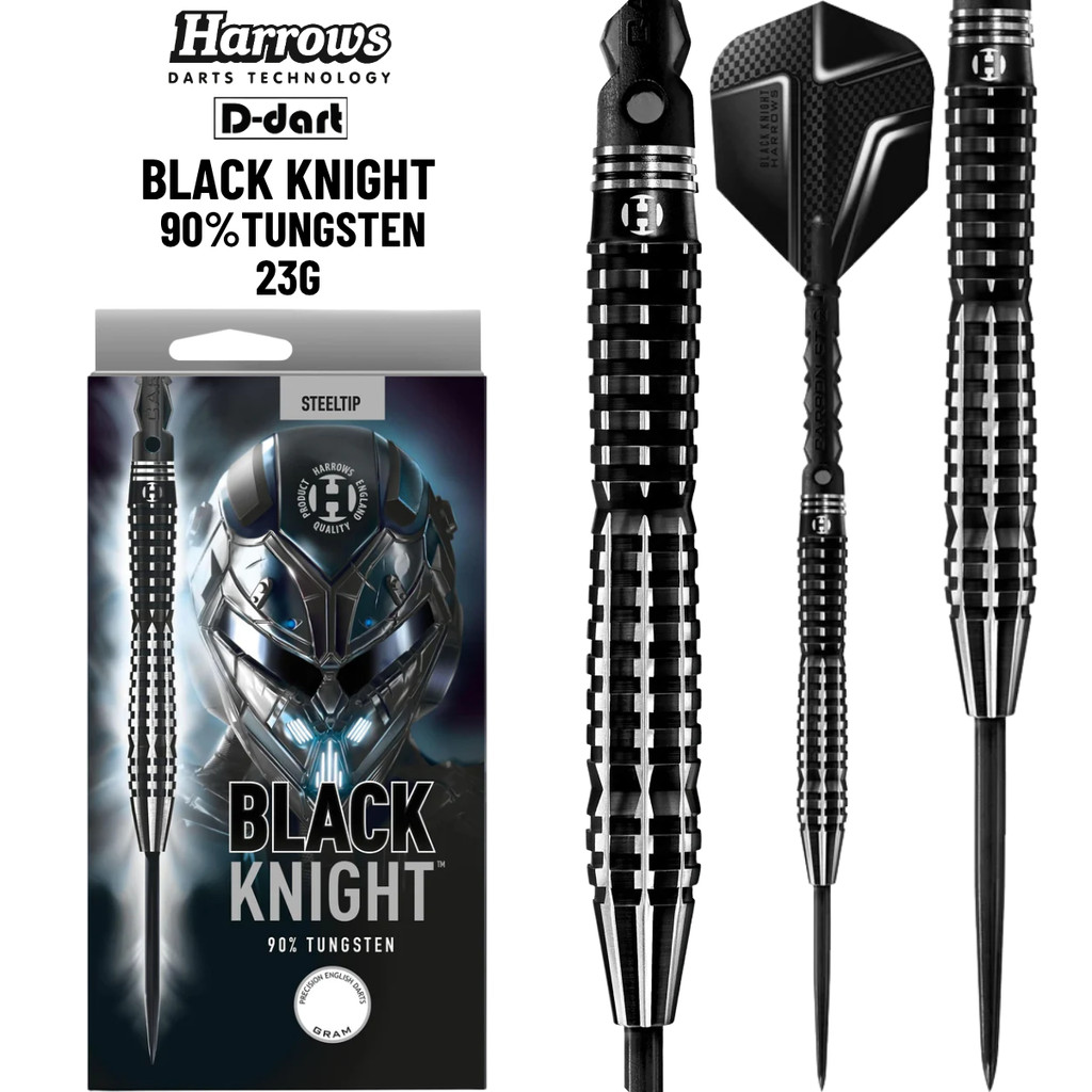 HARROWS STEEL TIP DARTS - 23G BLACK KNIGHT 90% TUNGSTEN STEEL TIP DART