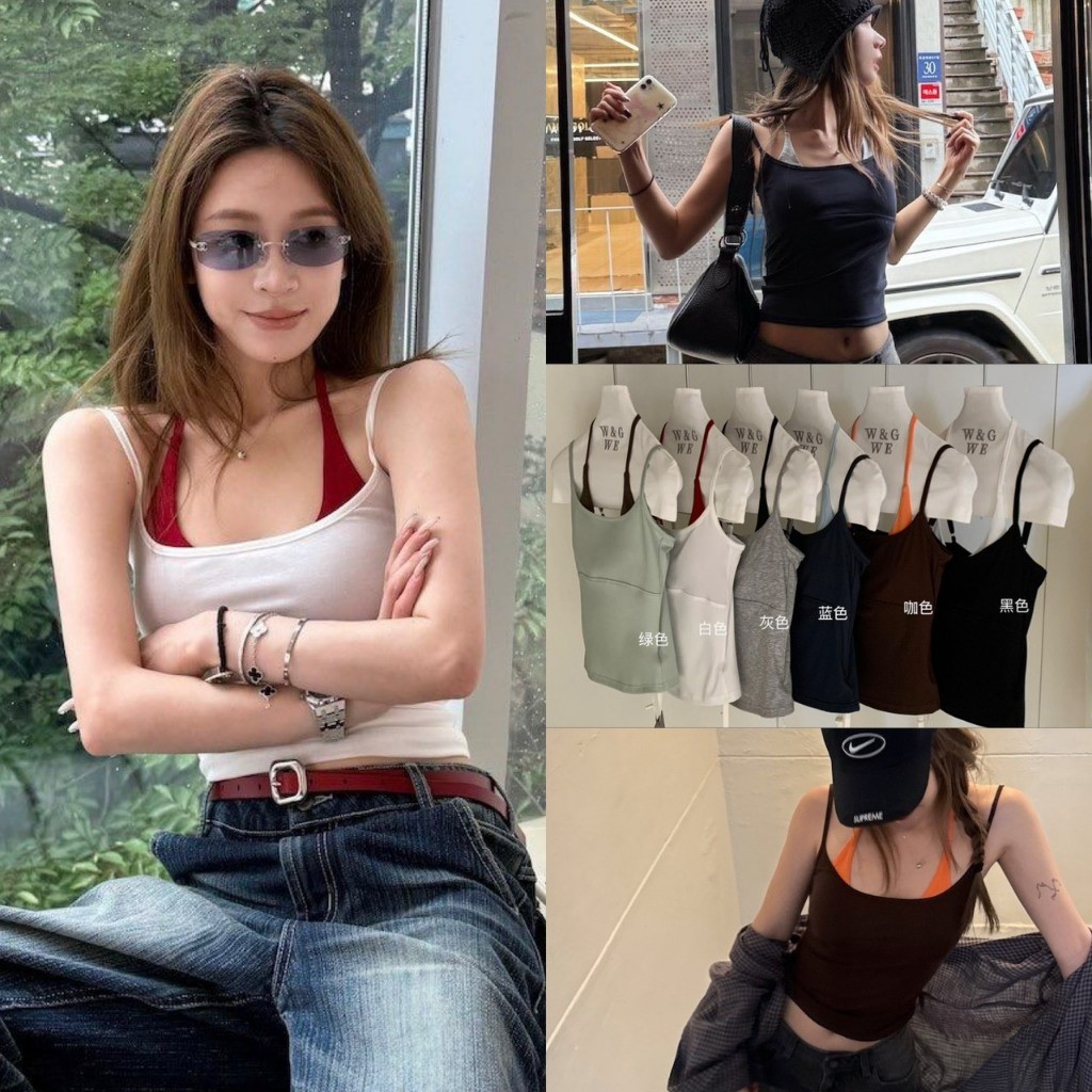 ❤ 🧵 🇰🇷 W8799 เสื้อสายเดี่ยว แต่ง 2 ชั้น ตัดสีกันสวย มีฟองน้ำในตัวนะคะ ใส่ออกมาแล้วดูดีสุดๆ แฟชั่นเกาหลี TAG WG.WE 🧡