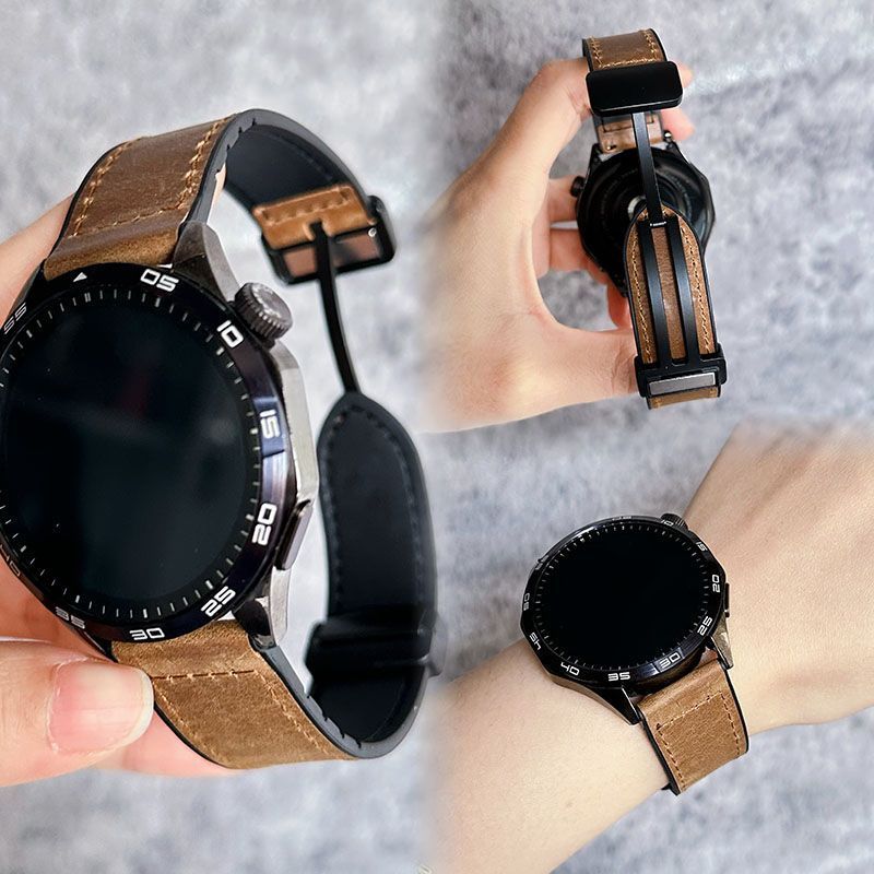 เหมาะสําหรับ OnePlus Watch 2 สาย Crazy Horse หนังหัวเข็มขัดโลหะแม่เหล็ก OnePlus Watch2 สาย 2 สายรัดข
