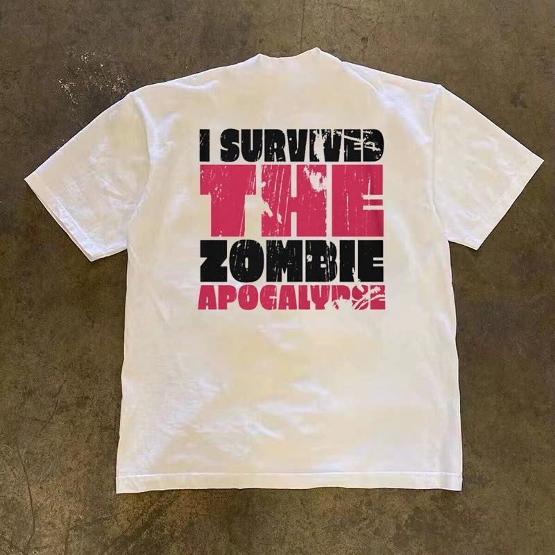 PURE American Retro I SURPRISED THE ZOMBIE APOCALYPSE เสื้อยืดลาย - ผ้าฝ้ายคุณภาพสูง ดีไซน์ส่วนบุคคล