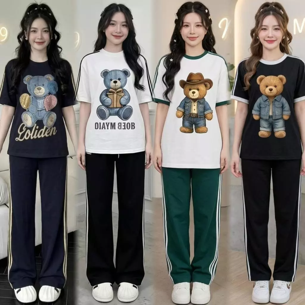 Mayura Stores No.C3665 C3648 ชุดเซ็ท2ชิ้น เสื้อ+กางเกงมีกระเป๋าข้าง ผ้ายืดนิ่มใส่สบาย ลายหมี ชุดเซ็ท เสื้อผ้าแฟชั่น
