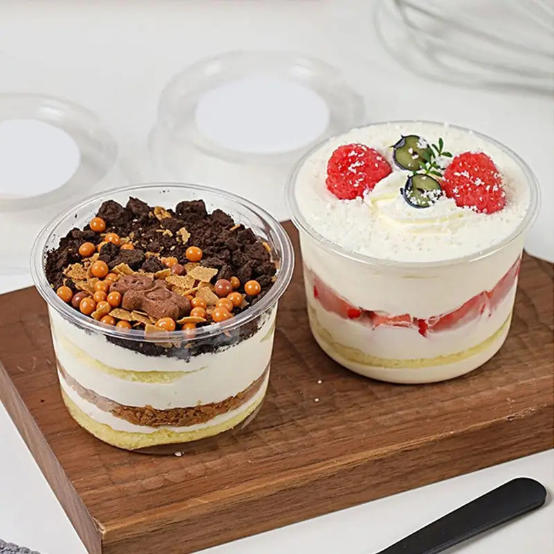 50Pcs 150/250ml Disposable Salad Cups Clear Plastic Round Shape Dessert Cups Bowl Containers with Li