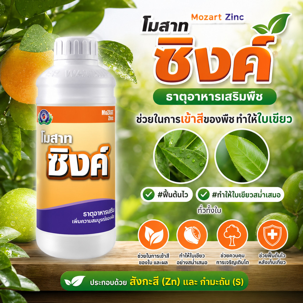 โมสาท ซิงค์ ขนาด 1 ลิตร (ฟื้นต้นไว ใบเขียวสม่ำเสมอ)│เทพวัฒนา ตราปลาคู่│ธาตุอาหารเสริมพืช ฮอร์โมนพืช