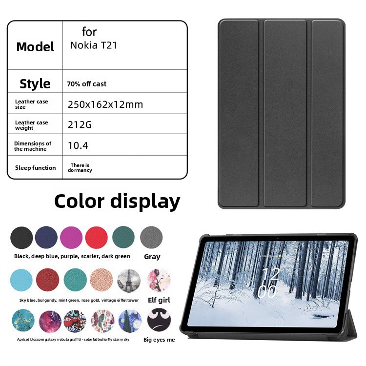 สําหรับ 22 แท็บเล็ต Nokia T21 - เคสป้องกัน T21 Shell Tri-Fold Anti-Drop Leather cover