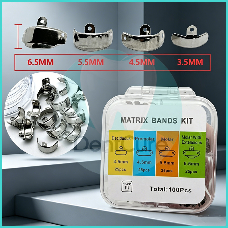 100 ชิ สายเมทริกซ์ทันตกรรม โลหะ แบบเปลี่ยน สําหรับเครื่องมือทันตกรรม Dental Matrix Bands Sectional Contoured Matrix
