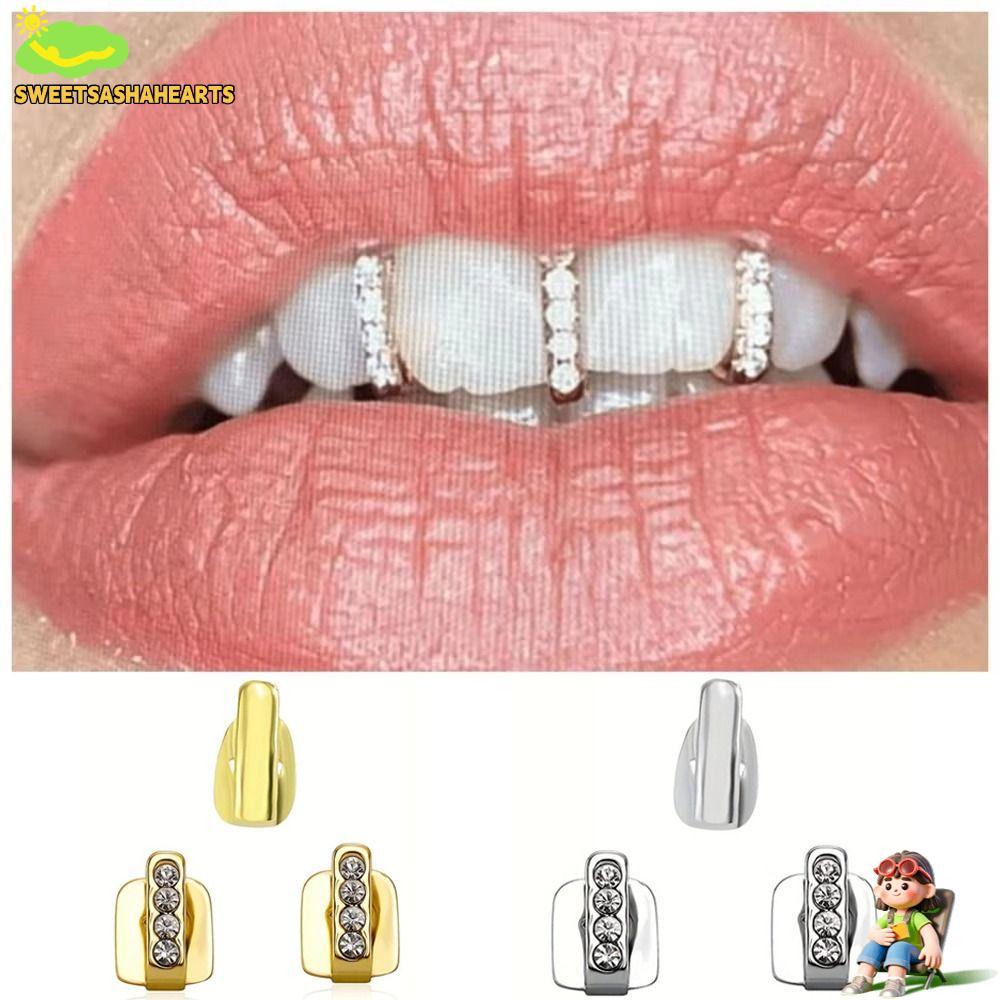 Grillz 3 ชิ้น ลายมุกและเพชร สำหรับงานปาร์ตี้และคอสเพลย์