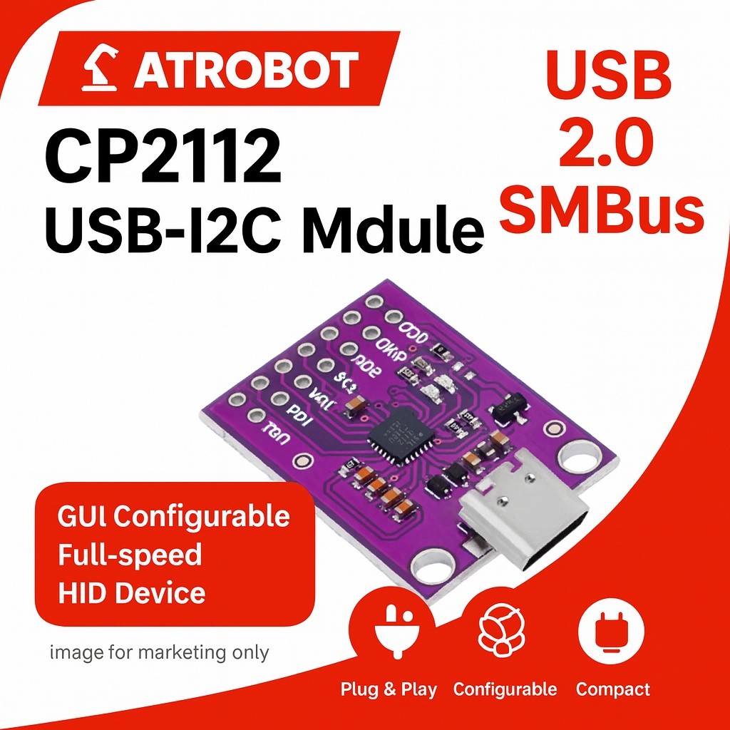 CP2112 USB-I2C/SMBus บอร์ดแปลง HID, GPIO 8 ขา, USB 2.0 12Mbps, ไฟ 4-5.25v/3.0-3.6v, 29.5x21.3มม, Micro-USB Port