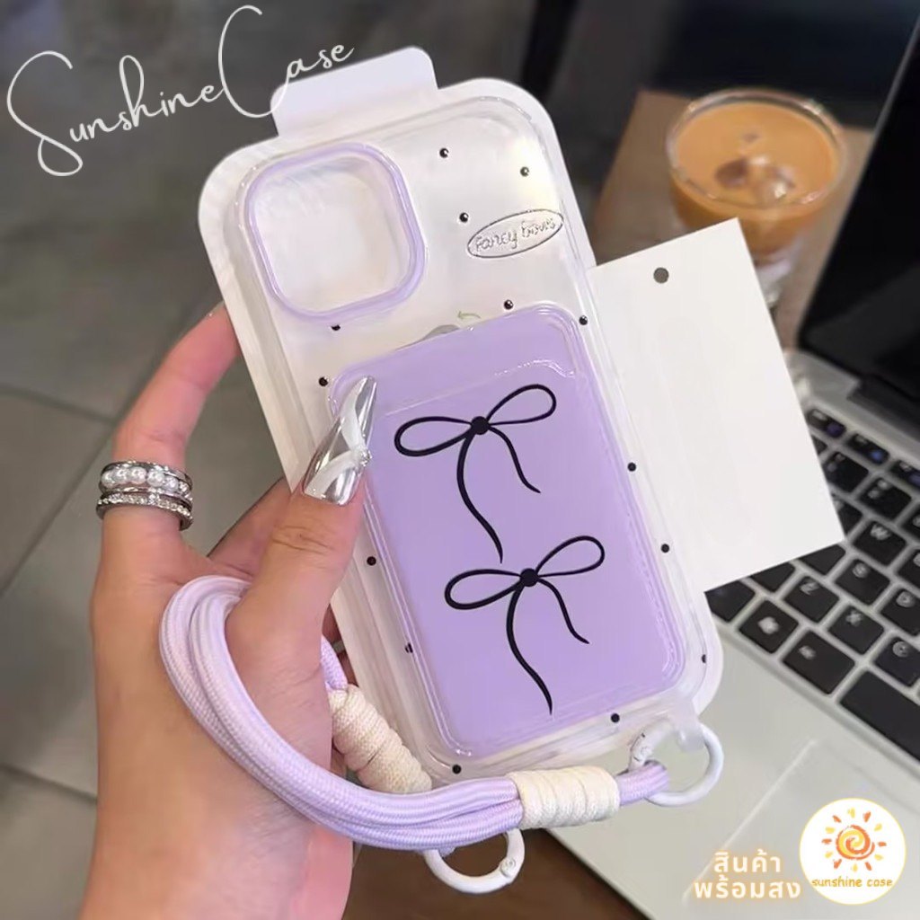 ส่งจากไทย เคสสำหรับไอโฟน15 ลายจุดโบว์ดำ เคสช่องใส่การ์ด รูปที่ 8