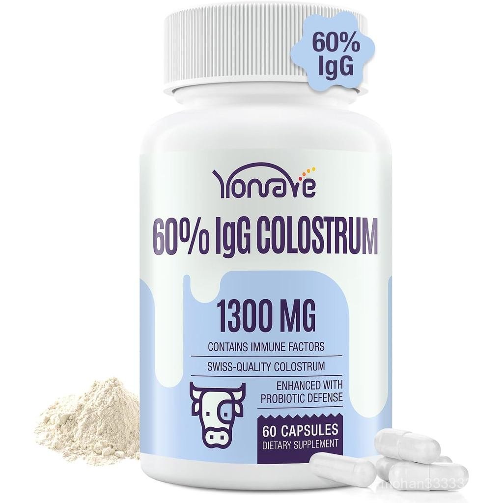 Yonrave Bovine Colostrum Capsules อาหารเสริม 1300mg - สูงพิเศษ 60% IgG Bovine Colostrum - Gut กระดูก