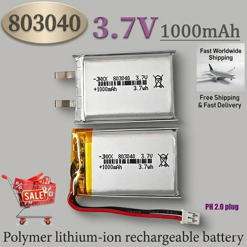 3.7V 1000mAh 803040 Rechargeable Lipo Battery Lithium Polymer Cell For GPS iPod Remote Bluetooth Spe