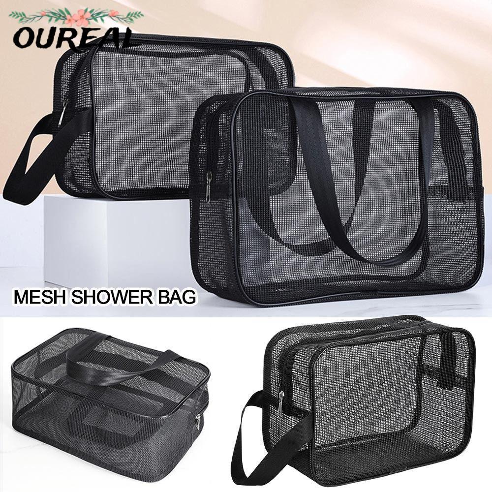 OUREAL ถุงตาข่ายอาบน้ํากระเป๋าใหญ่แห้งเร็วได้อย่างง่ายดายพกพา Tote Bag Mesh Shower