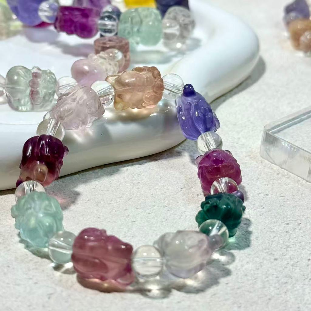 หินฟลูออไรท์ รุ่นใหม่ล่าสุด Fluorite สวยใส หินฟลูออไรด์ หินฟลูออไลต์ กำไลหินนำโชค อะไหล่ปี่เซียะ