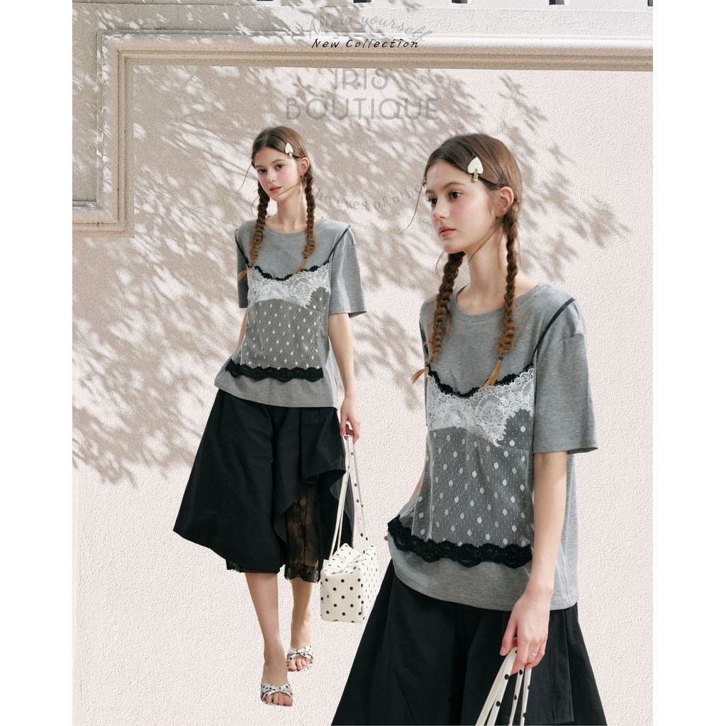 Original Design IRIS BOUTIQUE Trims series summer IS19179-IP19195 Lace Illusion Layer Tee & Lace Layer Culottes