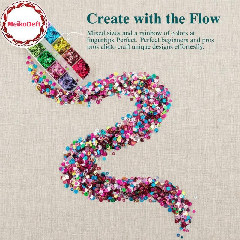MeikoDeft 12 กริดผสมสีสันวงกลมดอกไม้เล็บ Glitter ชุด DIY Mini เล็บ Charms ตกแต่งสําหรับ Creative เล็บ Home Salon TH