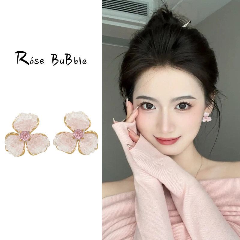 สูง-จบ สีชมพูไล่โทนสีต่างหูคริสตัลรูปดอกไม้ฤดูใบไม้ผลิฤดูร้อนอารมณ์ที่เรียบง่ายสาวต่างหูร้อนขาย