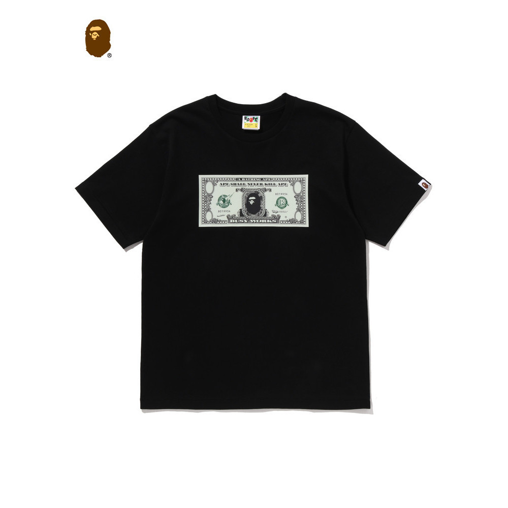 BAPE Dollar Bill Creative Print T Shirt Humor Street Style ผ้าฝ้าย 100% ผู้ชายและผู้หญิง 5.18